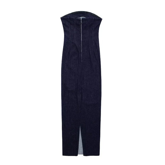 The Denim Muse Strapless Midi Dress