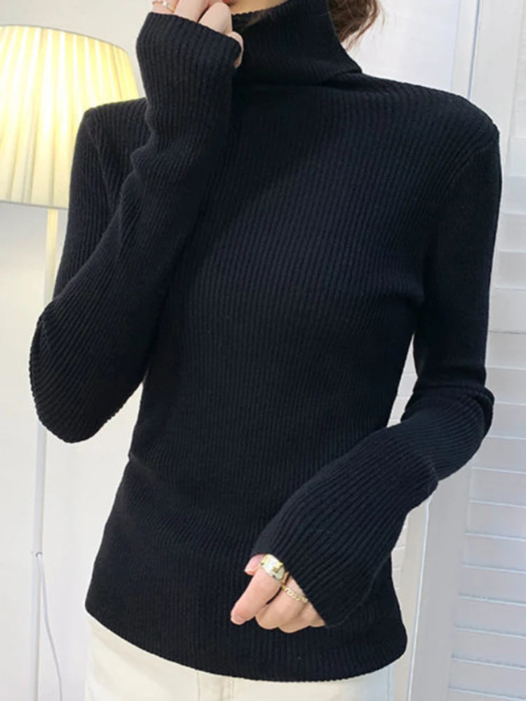 Pullover High Neck~Knitted Ribbed Turtleneck/Soft Pullovers Cashmere Jumpers. Stretch in size.