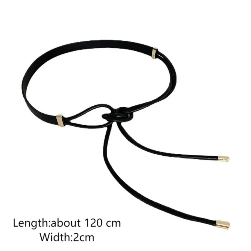 Fashioned Non-Hole Knot Belt/Style Belts PU Leather/Solid Color/Thin Lace-up Waist Strapped.
