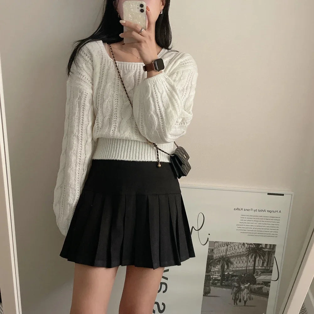 Classy Pullover Square Neck Sweater/Autumn and Winter Loose Casual/Simple Jumper Solid Color Long Sleeved Knitted Sweater.