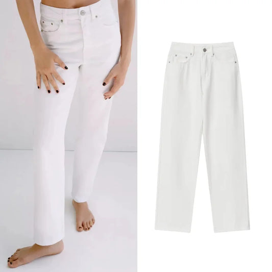 Women’s High-Waisted Straight-Leg Jeans – Classic Relaxed Fit Denim Pants