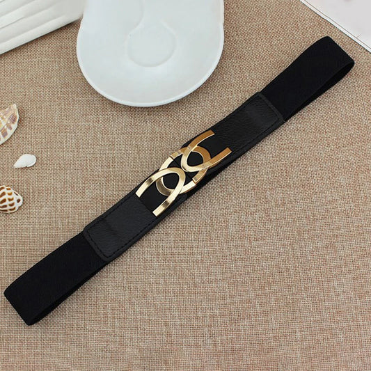 Female Wide Elastic Belt/Waistband Metal Buckle Belt/Women Waist Band Cummerband Sweater Coat Clothing Accessories.
