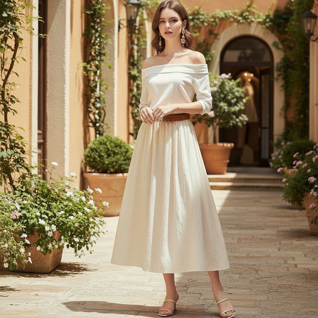 Solid New Trendy Pleated High Waist Solid Color Versatile Casual A-line Skirt/Ankle Length Tatting Craft.