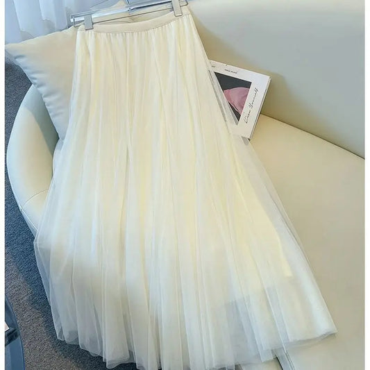 Luxury Cream Bouclé Vest & Tulle Maxi Skirt Set – Elegant Two-Piece Women’s Boutique Outfit