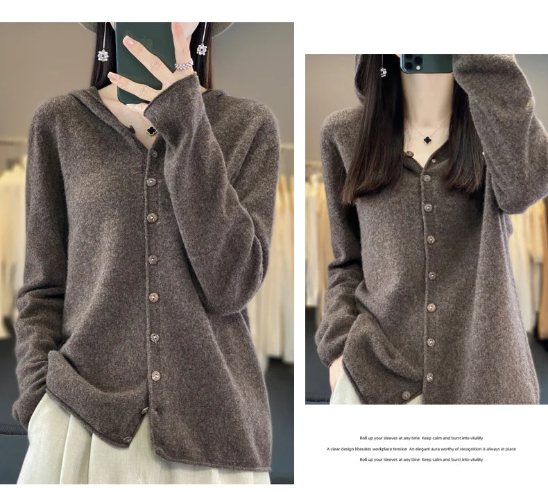 Women’s Soft Knit Hooded Button-Up Cardigan | Cozy Lightweight Hoodie Sweater for Fall & Winter | Casual Chic Layering Top