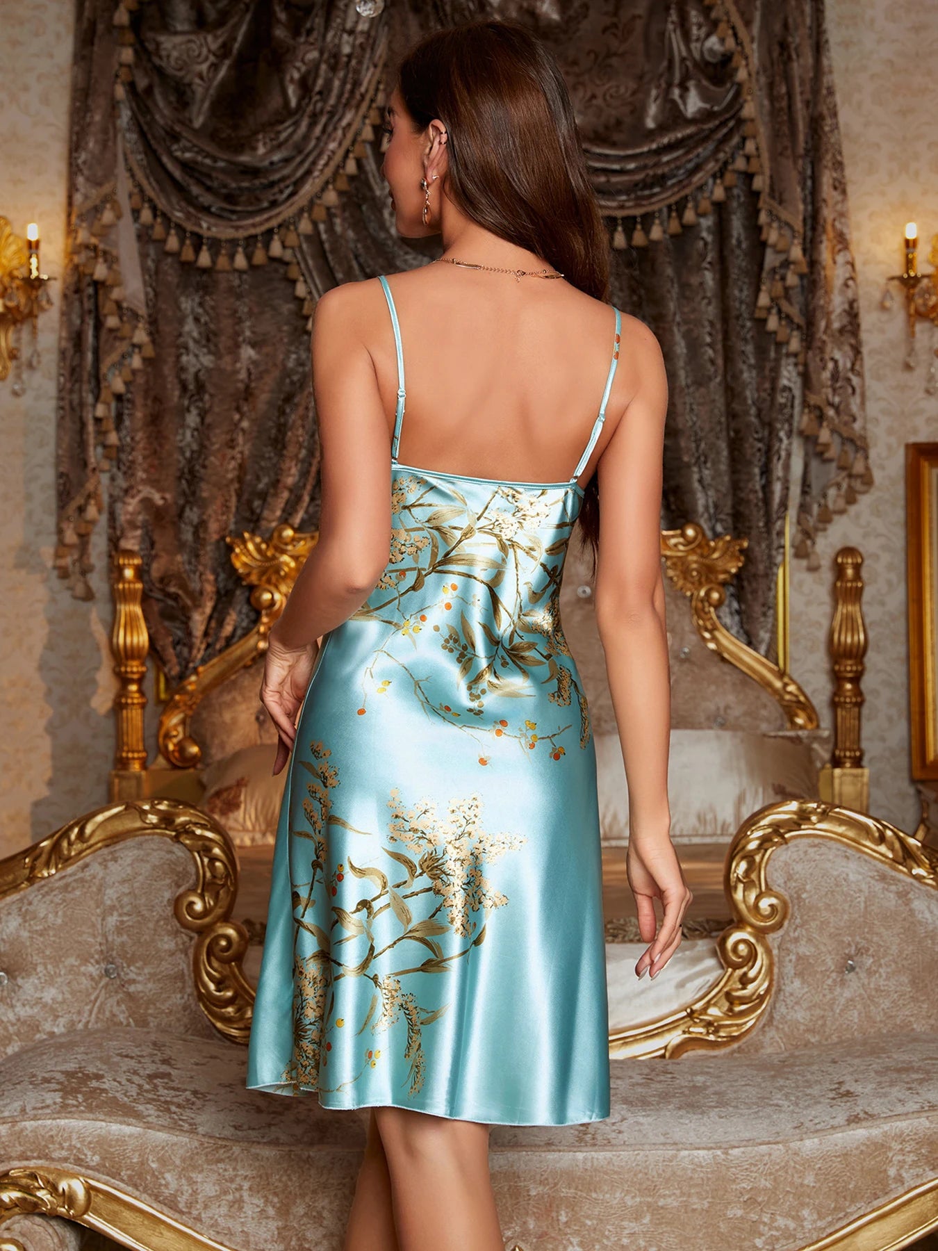 Unique Silky European Stylish Printed Limitation/Sexy Home Dress Halter Tatting Dress/Dress/Gown.