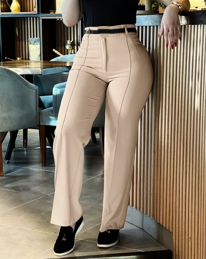 Elegant High Waist Pants/Straight Temperament Trousers/Non-Woven Crafted Design Button Fly Pant’s.