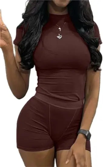 Casual Workout Day/Two Piece Outfit/Fitted Crew Neck/T~shirt/High Waist Pant’s/Matching Sets Streetwear.