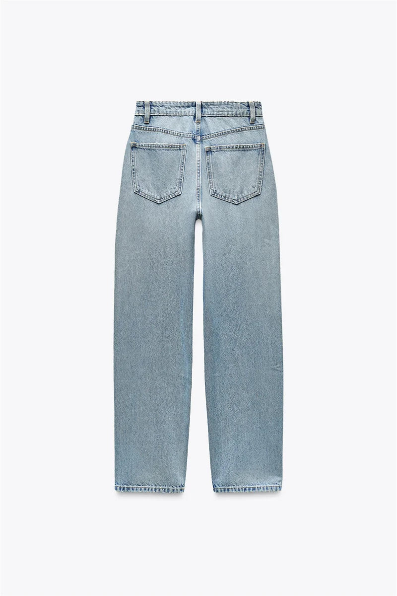 Women’s High-Waisted Straight-Leg Jeans – Classic Relaxed Fit Denim Pants