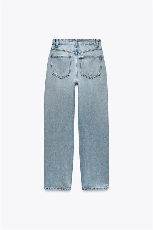 Women’s High-Waisted Straight-Leg Jeans – Classic Relaxed Fit Denim Pants