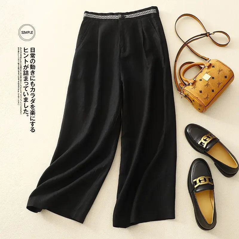 Comfy Linen Wide Leg Pants/Loose Flowy Versatile Cropped Trousers.