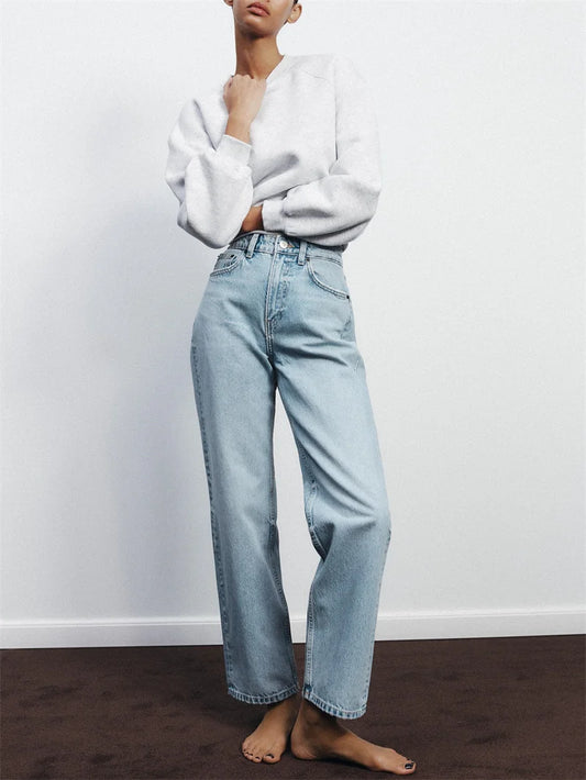 Women’s High-Waisted Straight-Leg Jeans – Classic Relaxed Fit Denim Pants
