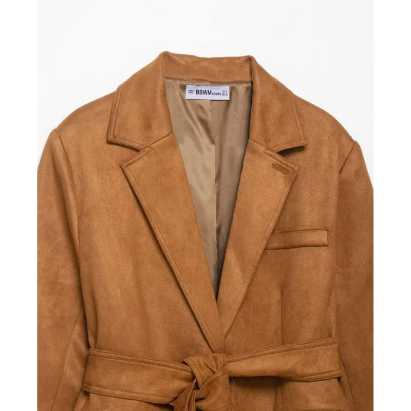 Refined Suede Leather Blazer/Autumn Long Sleeve with Shoulder Pads Pocket/Women's Blazer Simple Female Outwear Chic Blazer’s.