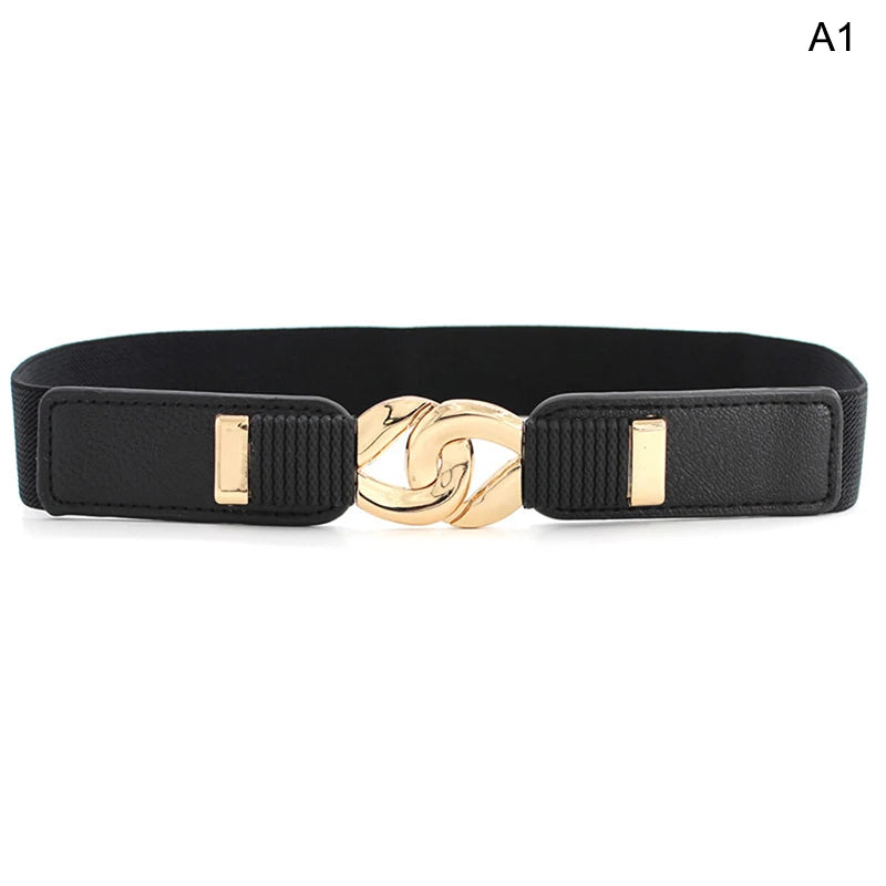 Female Wide Elastic Belt/Waistband Metal Buckle Belt/Women Waist Band Cummerband Sweater Coat Clothing Accessories.