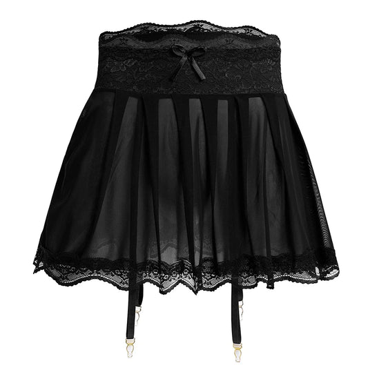 Sexy Transparent Lace Mini Skirt/Women's Bow Decoration Chiffon Micro Skirt Lace Edge Sexy Women's Sleeping Skirt.