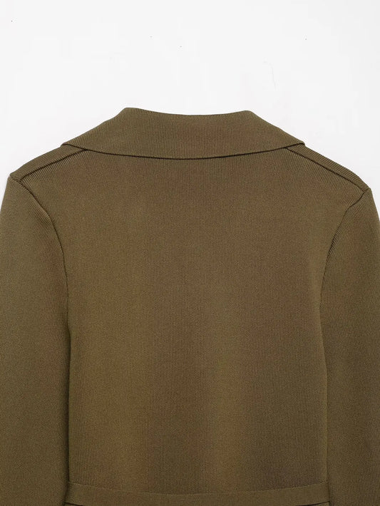 Women’s Olive Green Knit Blazer & Midi Skirt Set | Elegant Two-Piece Business Casual Suit | Fall Winter Fashion