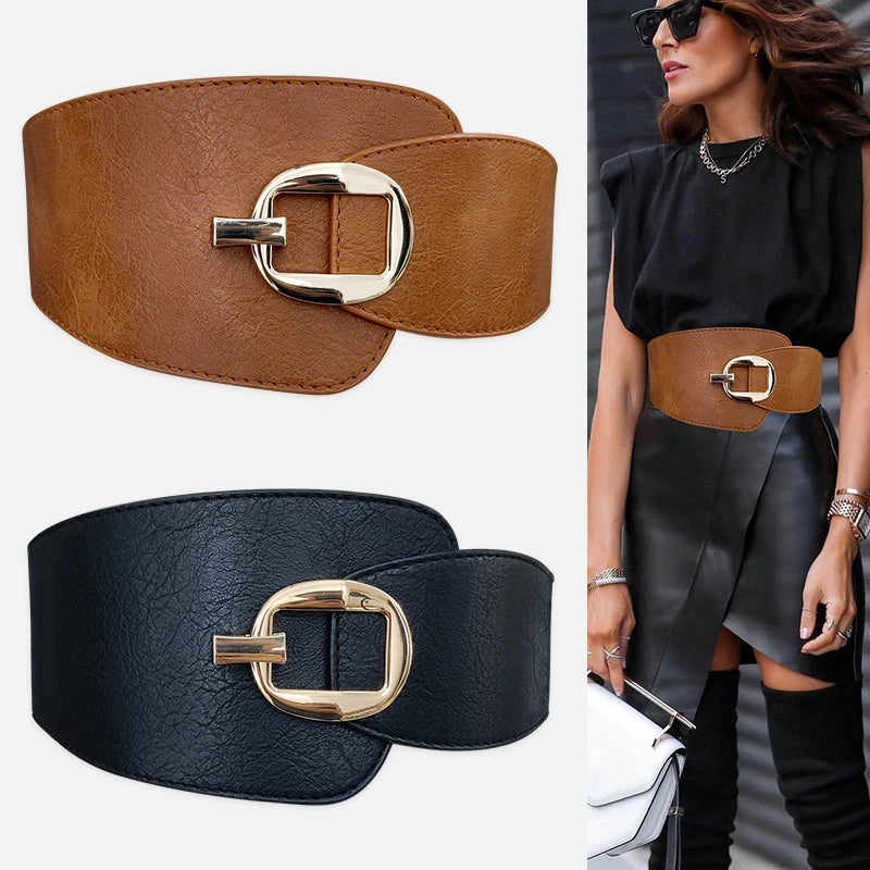 Wide Waist Cinch Belt for Women | Gold Buckle Elastic Corset Belt | Modern Blend Boutique