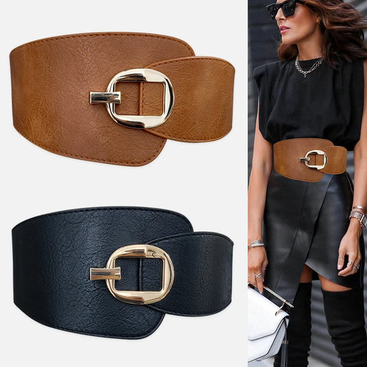 Wide Waist Cinch Belt for Women | Gold Buckle Elastic Corset Belt | Modern Blend Boutique