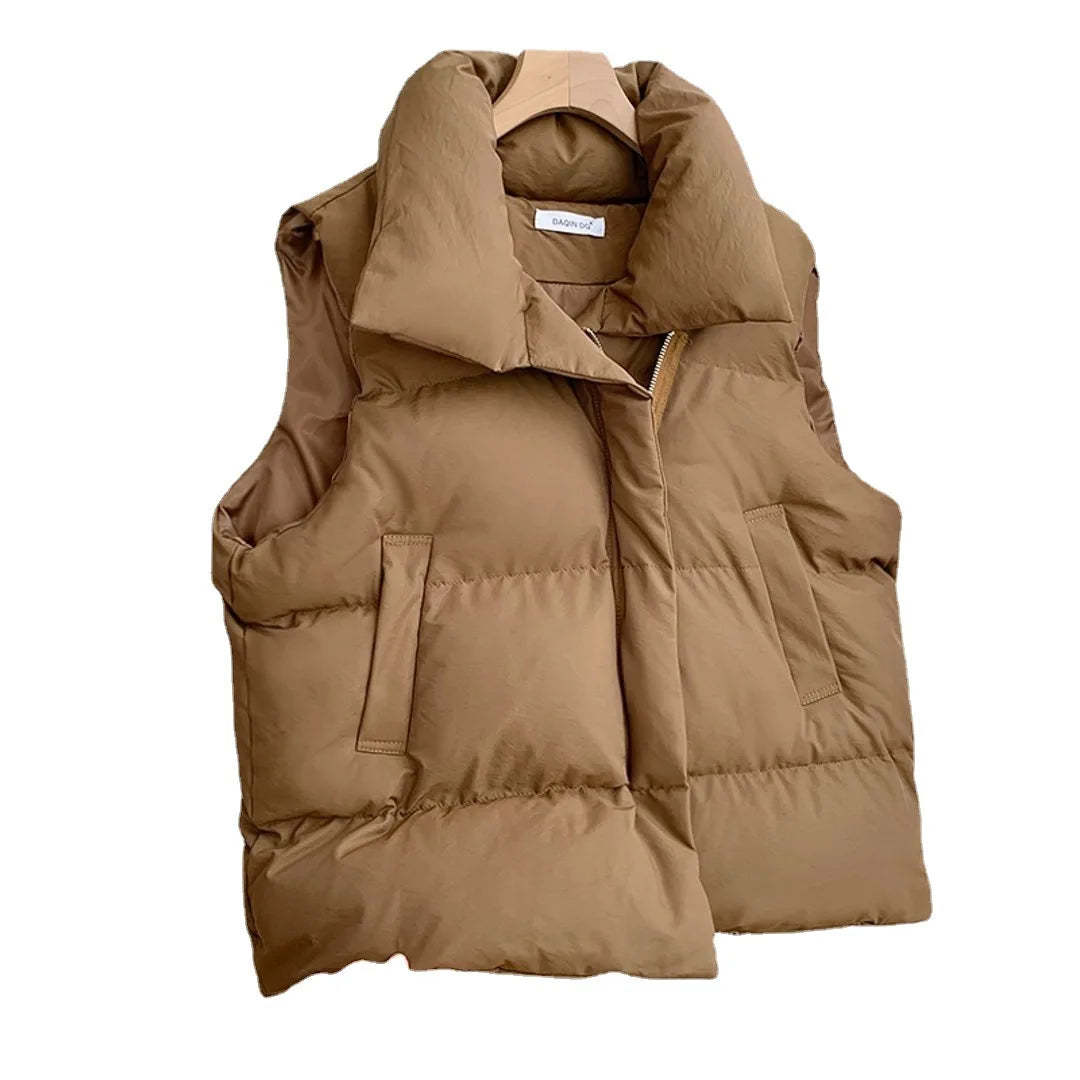 Oversized Autumn Stand Collar Elegant Down Coats/Warm Outerwear Casual Belt Sleeveless Winter Women Vests Jackets.