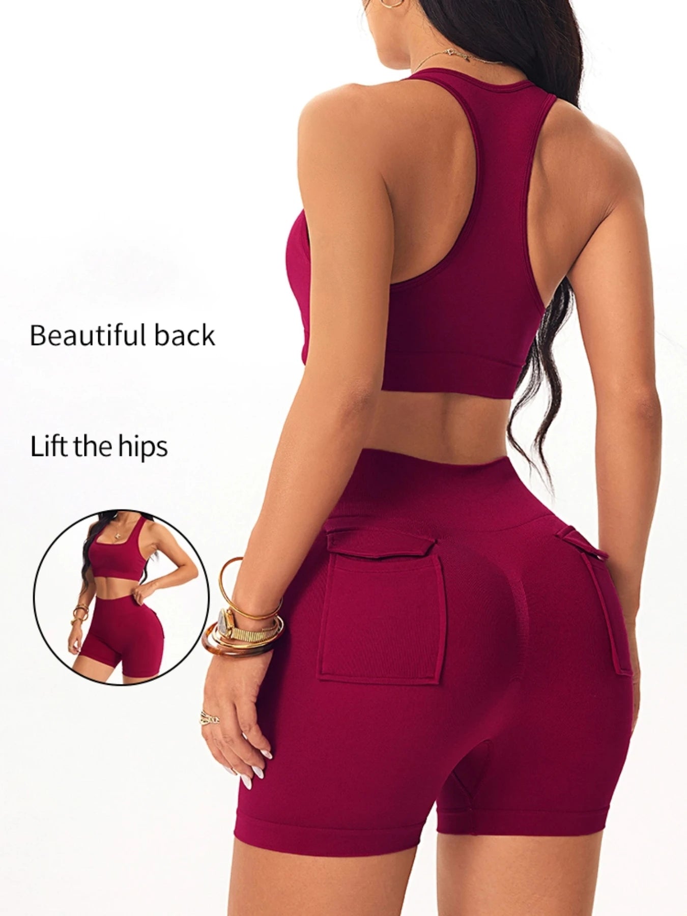 Seamless Yoga Workout Sets For Women/2 Piece Set Gym Suit/Lift’s Hip’s/High Waist Short’ With Pocket’s/Padded Tank Outfits For Fitness Running.