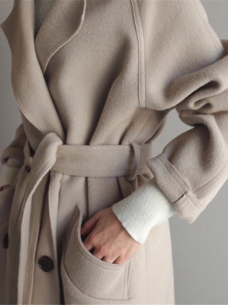 Plush Woolen Blended Coat/Vintage Long Jacket Overcoat Ladies Oversized Loose Lapel Coat.