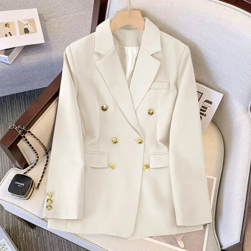 Khaki Office Double Breasted Suits Sets Women New Long Sleeve Blazer Jackets Conjunto Ol High Waist Straight Pants Outfit