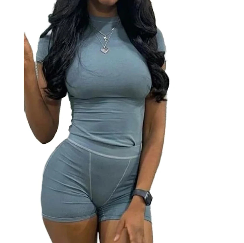 Casual Workout Day/Two Piece Outfit/Fitted Crew Neck/T~shirt/High Waist Pant’s/Matching Sets Streetwear.