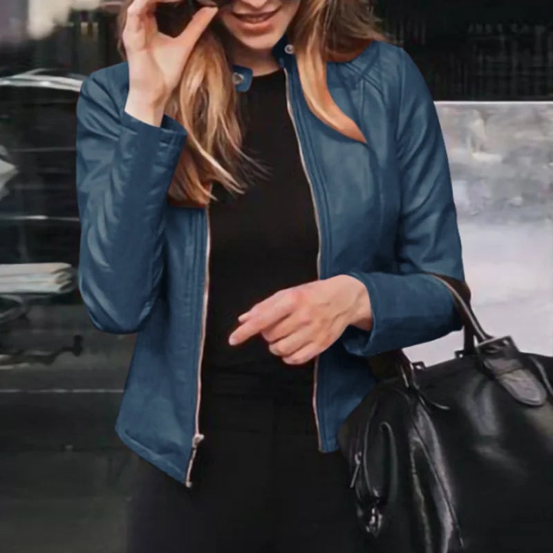 New Stylish Slim Fit Faux Leather Jacket/Classic Autumn Basic Zipper Coat Outerwear.