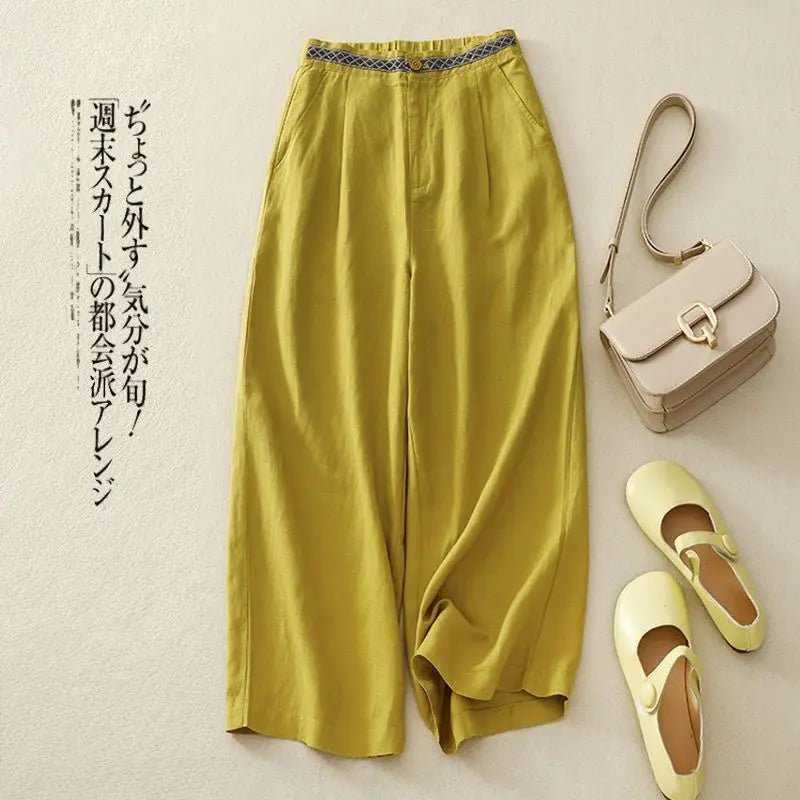 Comfy Linen Wide Leg Pants/Loose Flowy Versatile Cropped Trousers.