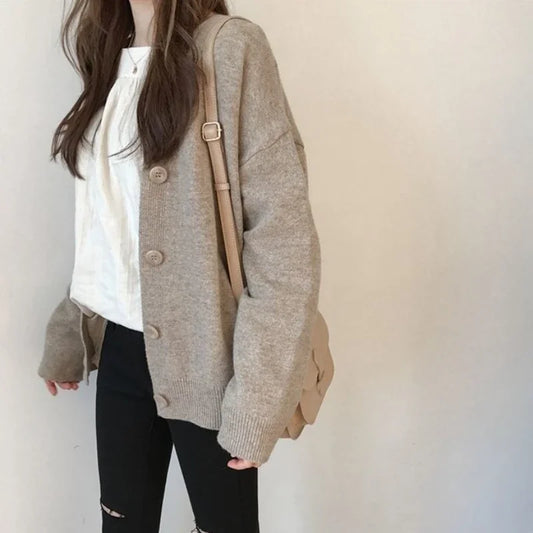 Oversized Women’s Cardigan | Soft Knit V-Neck Button Sweater | Relaxed Longline Layer