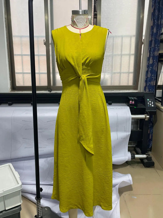 Elegant Sleeveless Waist Tie Midi Dress for Women – Romantic Vacation A-Line Summer Dress | Casual Chic Date Night Outfit | Modern Blend Boutique