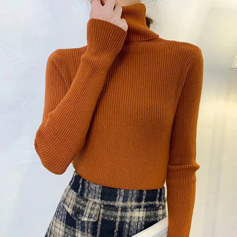 Pullover High Neck~Knitted Ribbed Turtleneck/Soft Pullovers Cashmere Jumpers. Stretch in size.