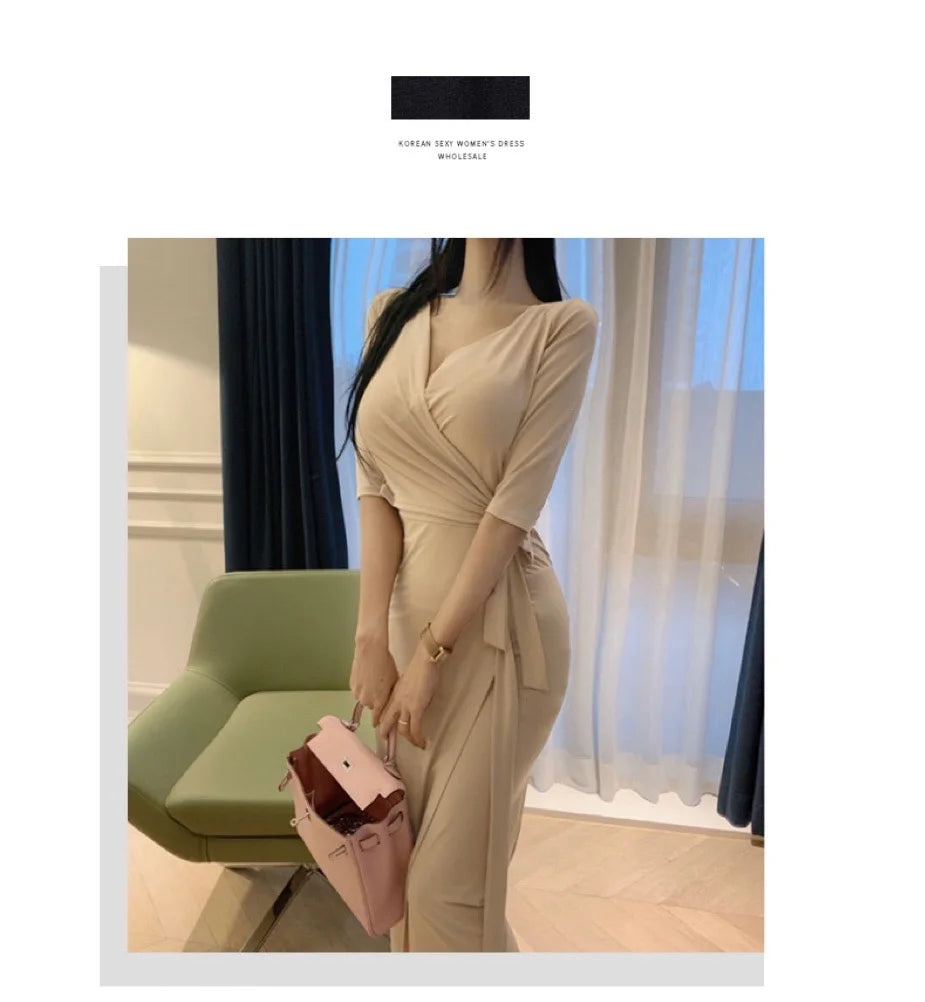 Slimming V-Neck Belted Maxi Dress.