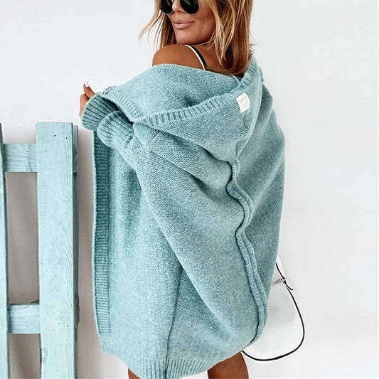 Two Tone Hooded Knit Cardigan for Women | Long Winter Patchwork Sweater | Modern Blend Boutique