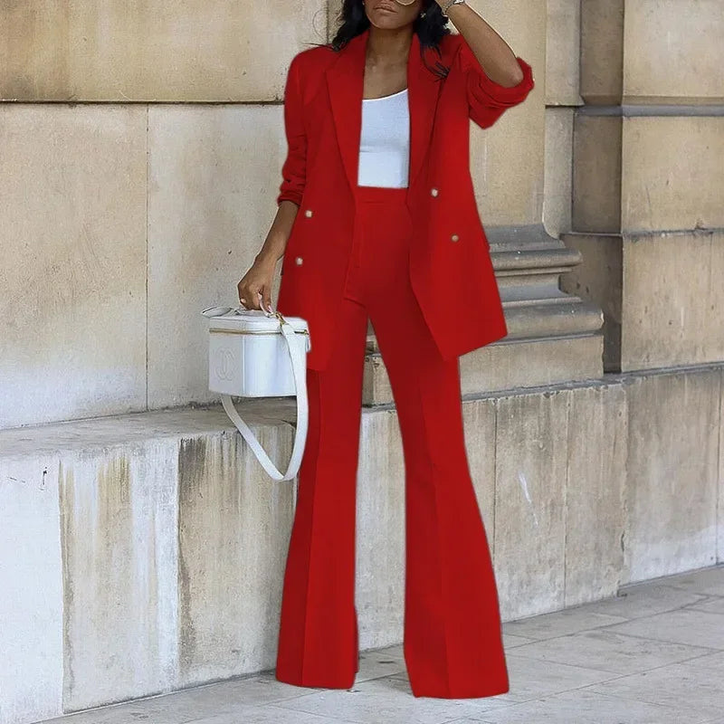 Elegant Women's Tracksuit/Double Breasted Blazers and Straight Flare Pants Suit/Matching Two 2 Piece Set Outfit’s.