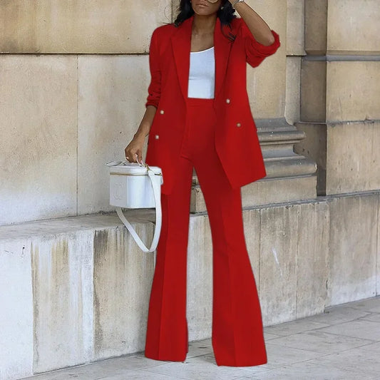 Elegant Women's Tracksuit/Double Breasted Blazers and Straight Flare Pants Suit/Matching Two 2 Piece Set Outfit’s.