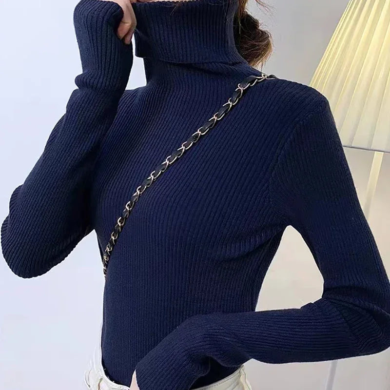 Pullover High Neck~Knitted Ribbed Turtleneck/Soft Pullovers Cashmere Jumpers. Stretch in size.