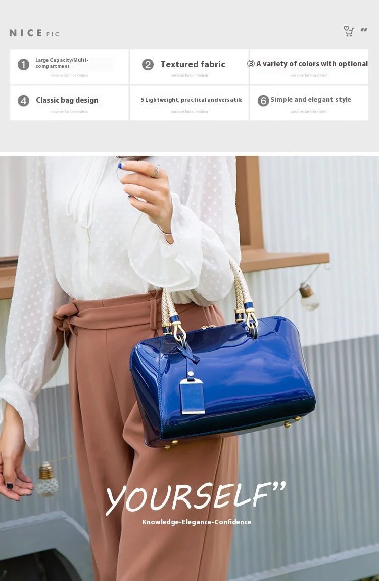 Luxury Pink Patent Leather Handbag – Glossy Top Handle Tote with Gold Hardware | Modern Blend Boutique