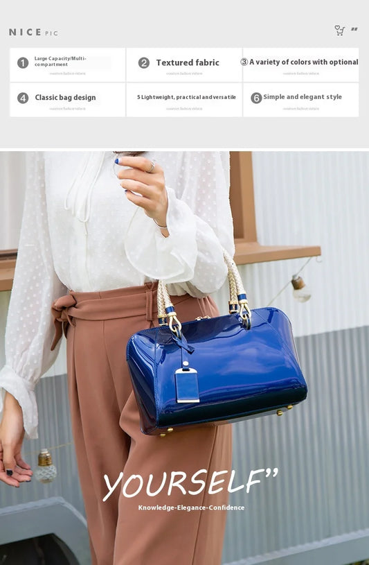 Luxury Pink Patent Leather Handbag – Glossy Top Handle Tote with Gold Hardware | Modern Blend Boutique