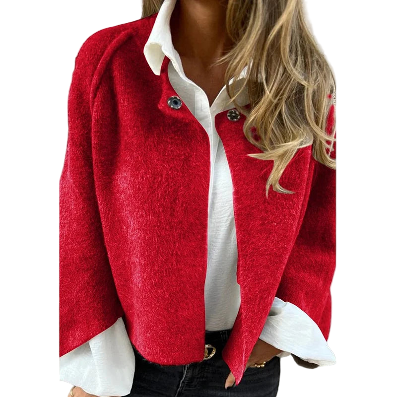 Admirable Winter Jacket Coat/Solid Tatting Craft/Wool Design Long Sleeve Short Jacket/Woman Casual Outwear.