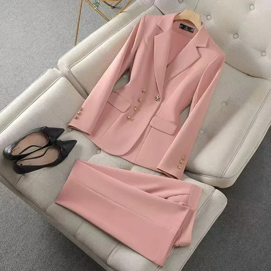 Women’s Elegant Tailored Blazer & Trouser Suit Set – Executive Workwear