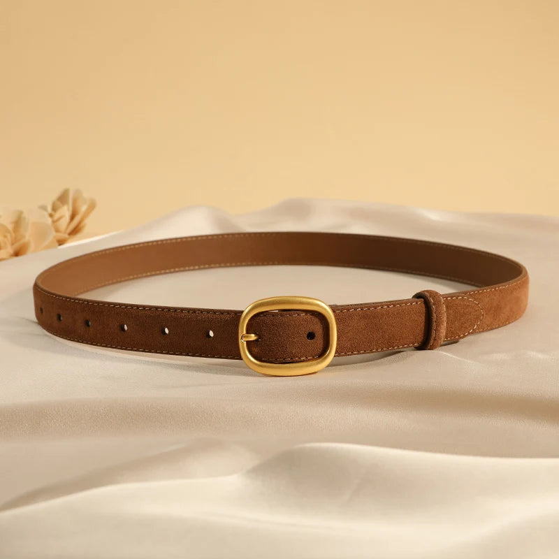 Suede Leather Skinny Fitted Belt/ Slim Waistband/Gold Buckle black Gray Casual Accessory for Jeans Pants & Dresses.