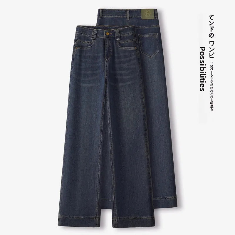 Women’s High-Waist Wide-Leg Jeans | Retro Straight-Leg Denim Pants | Light & Dark Wash
