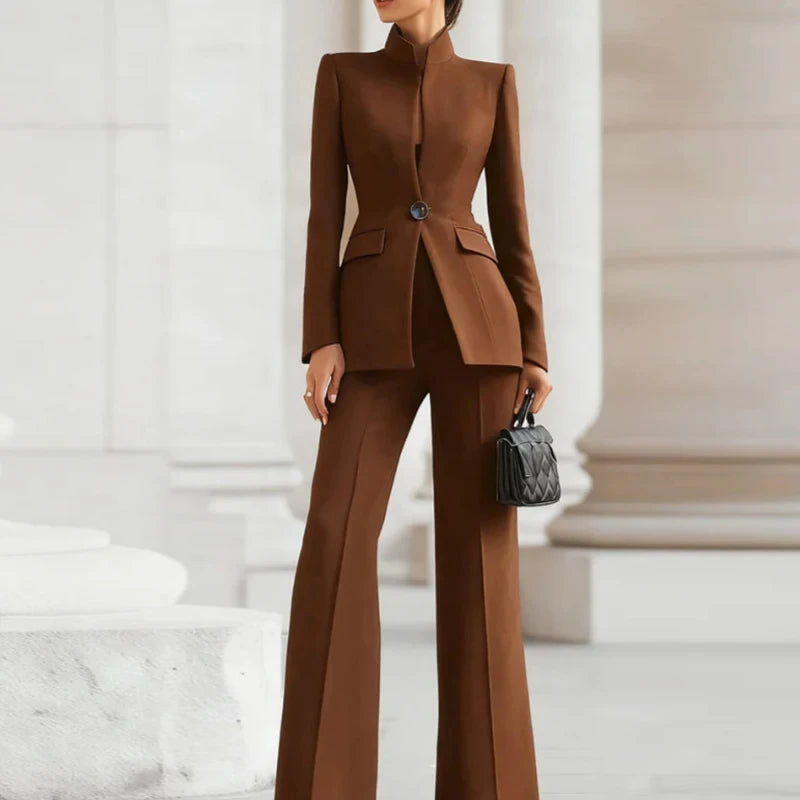 Elegant Tailored Long Sleeve Blazer & Wide-Leg Pant Suit Set – Timeless Professional Luxury Outfit for Women | Modern Blend Boutique