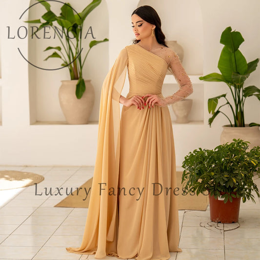 Elegant Sequined Pleated Women’s Dress/Cape One Shoulder/Sparkly Crystal Sleeves/ Straight Evening Party Gowns Customized.