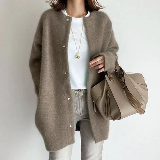 Solid Wool Made Coat/Casual Blend Appearance/Solid Mid Length With  Long Sleeves/Single Breasted Loose Fitted Round Neck.
