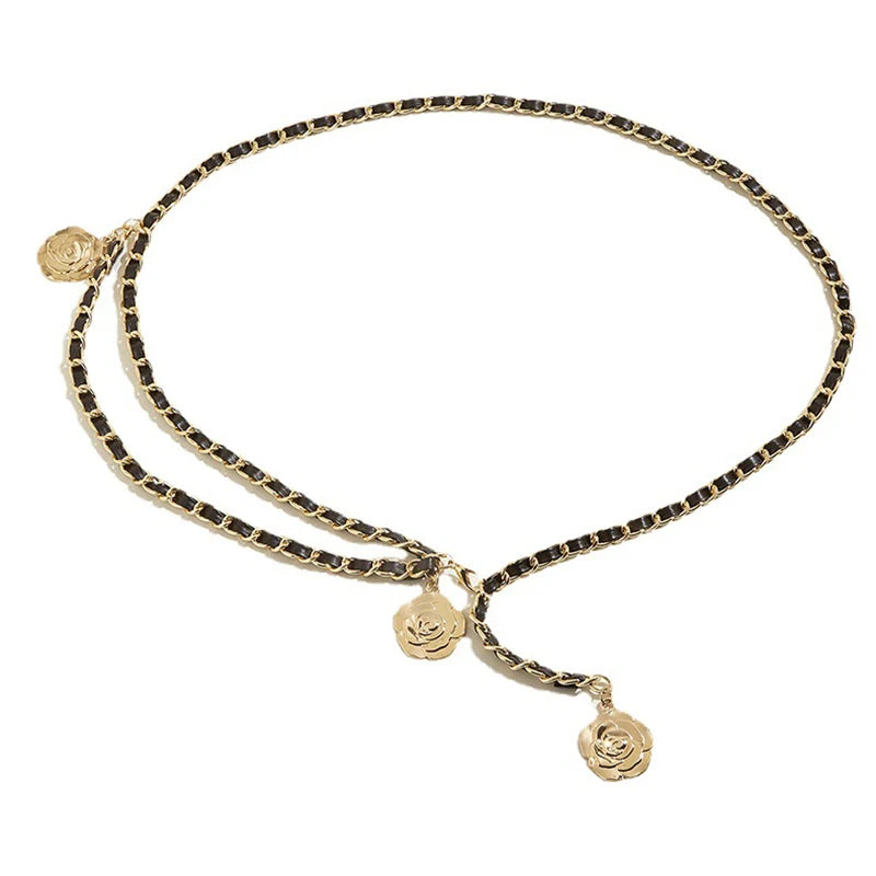 Luxury Quality Metal Waist Chain Belts/Women Round Flower Pendant Chain Strap Rope  Fine For a Waistband Dress.