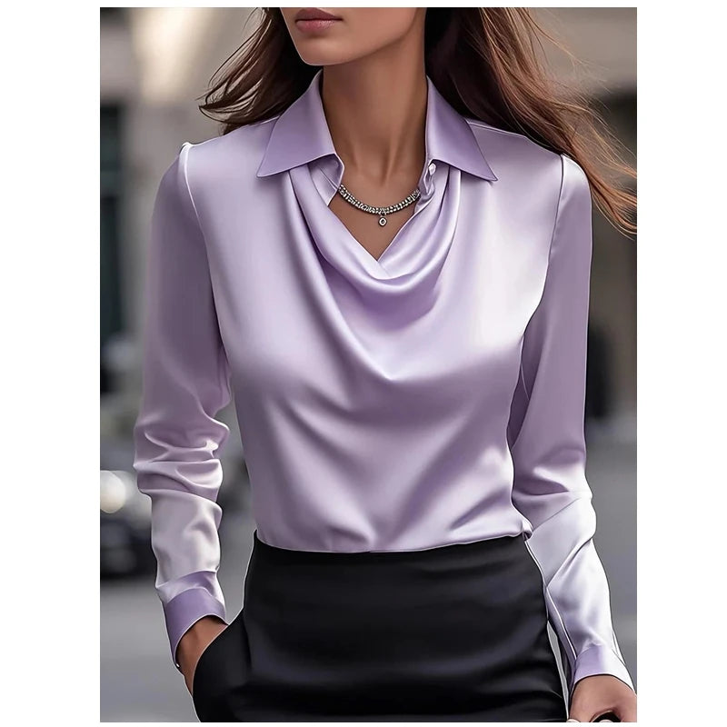 Stand Out Reflected Solid Blouse/Full Sleeve Swing Collar Pullover/Temperament Printing Simple Shirt Office Lady Elegant/Stunning.