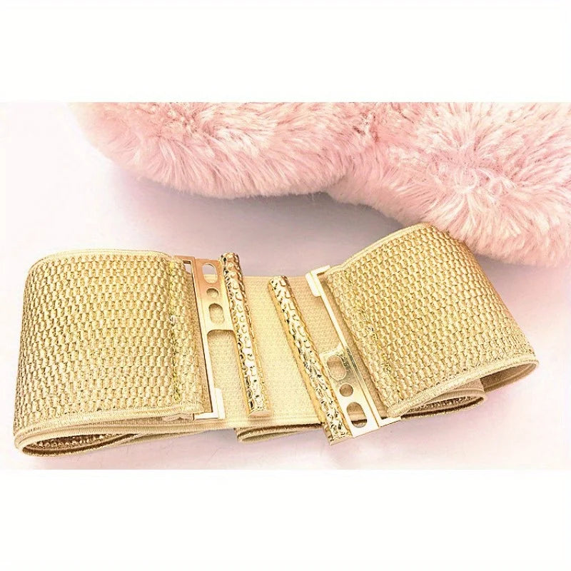 Gold Ornament Belt/Belt All-Matching Skirt with Elastic Wide Waist Seal Lr113/Elastic Brand.