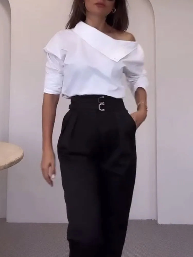 Casual Long-sleeve Button Women's Blouse Spring Chic White Tops Office Shirts Female